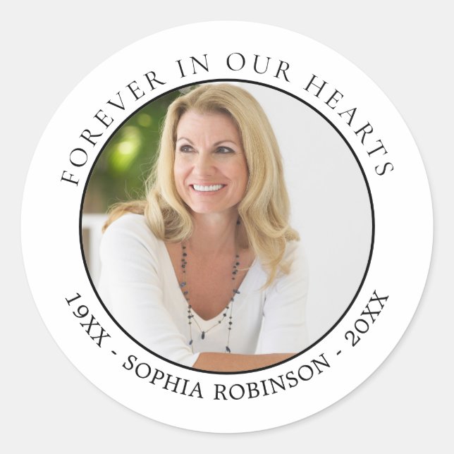 Forever In Our Hearts Photo Funeral Memorial Classic Round Sticker (Front)