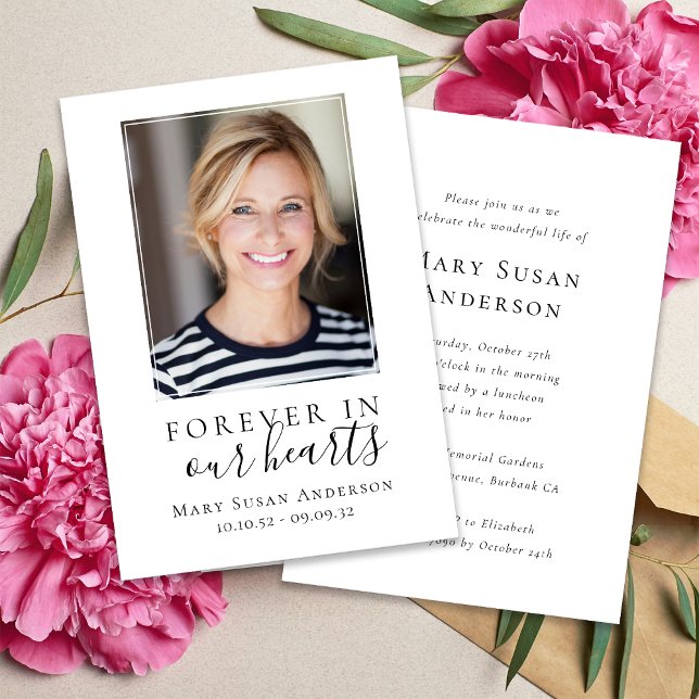 Forever in Our Hearts Photo Funeral Memorial Invitation (Creator Uploaded)