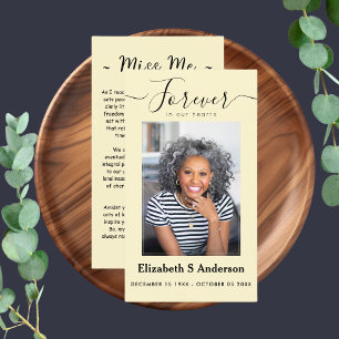 Forever in Our Hearts Photo Funeral Prayer Business Card