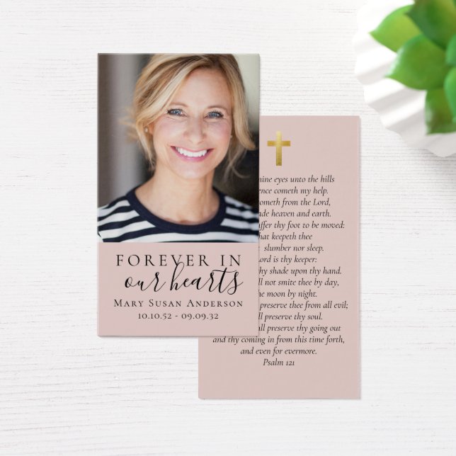 Forever in Our Hearts Photo Funeral Prayer Card (Desk)