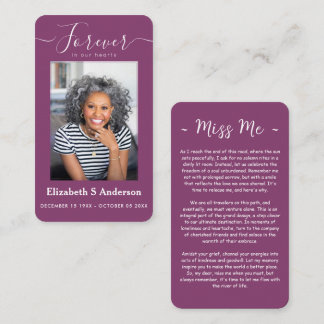 Forever in Our Hearts Photo Funeral Prayer Card