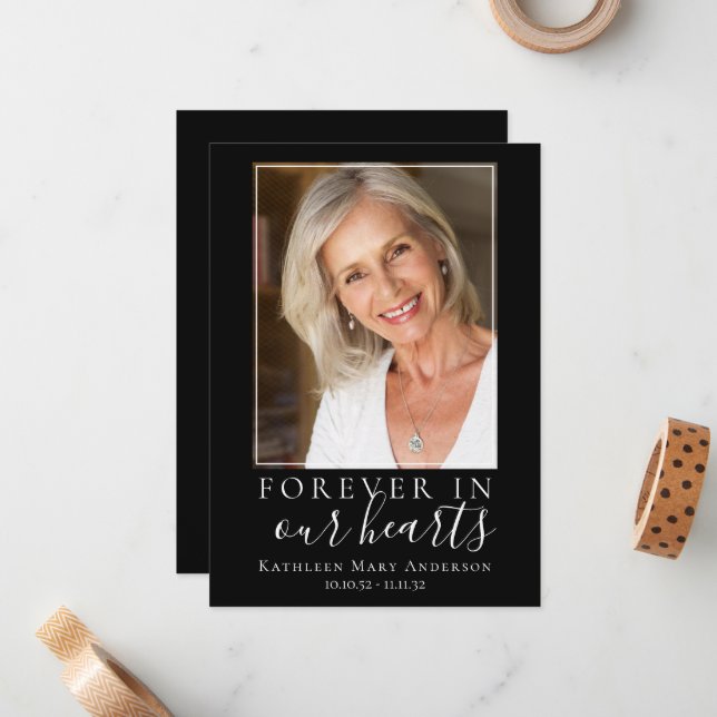 Forever in Our Hearts Photo Funeral Prayer Card (Front/Back In Situ)