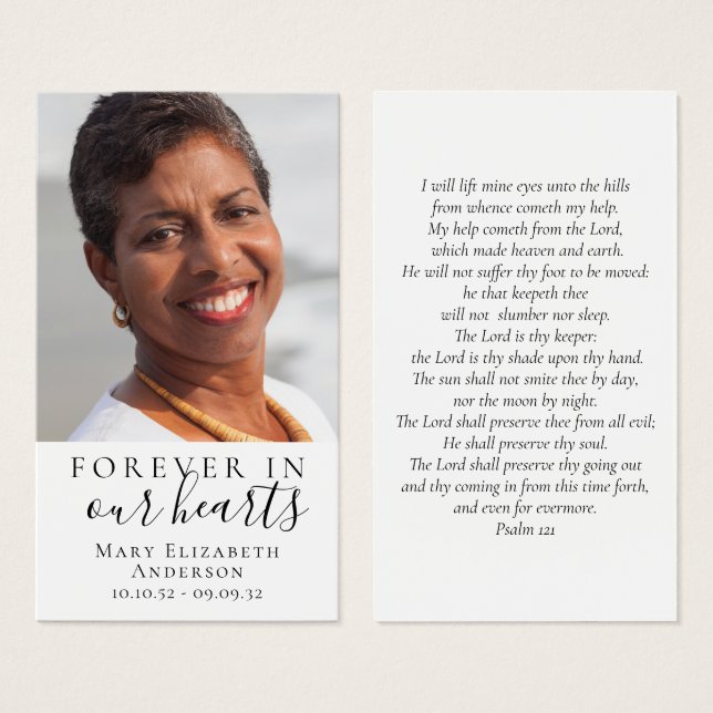 Forever in Our Hearts Photo Funeral Prayer Card (Front & Back)