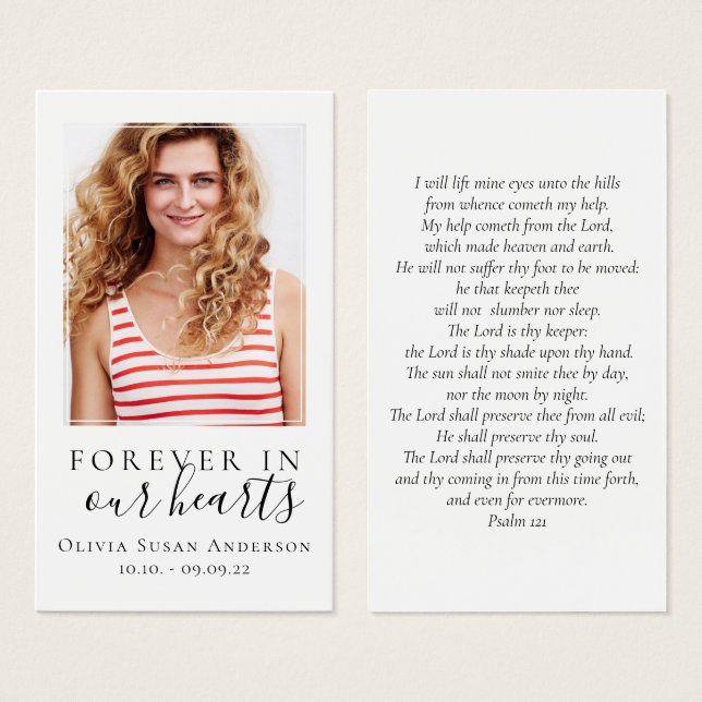 Forever in Our Hearts Photo Funeral Prayer Card (Front & Back)