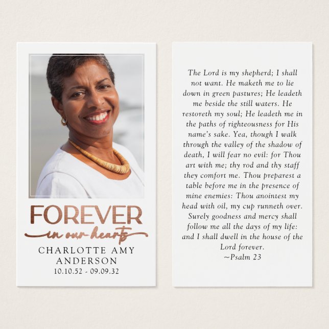 Forever in Our Hearts Photo Funeral Prayer Card (Front & Back)