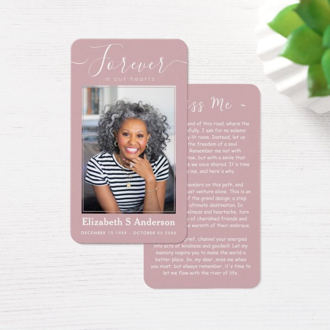 Forever in Our Hearts Photo Funeral Prayer Card (Desk)