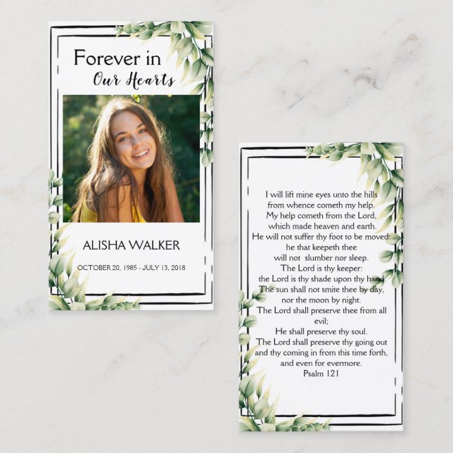Forever in Our Hearts Photo Funeral Prayer Card (Front/Back)