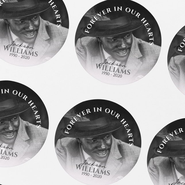 Forever In Our Hearts | Photo Memorial Funeral Classic Round Sticker (Creator Uploaded)