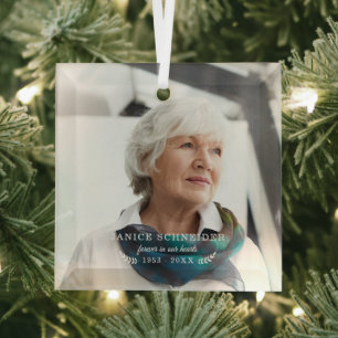 Forever In Our Hearts   Photo Memorial Glass Tree Decoration