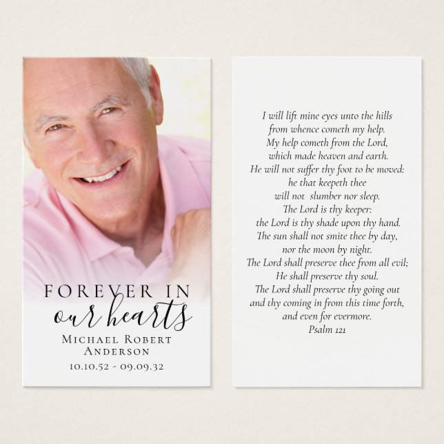 Forever in Our Hearts Photo Memorial Prayer Card (Front & Back)
