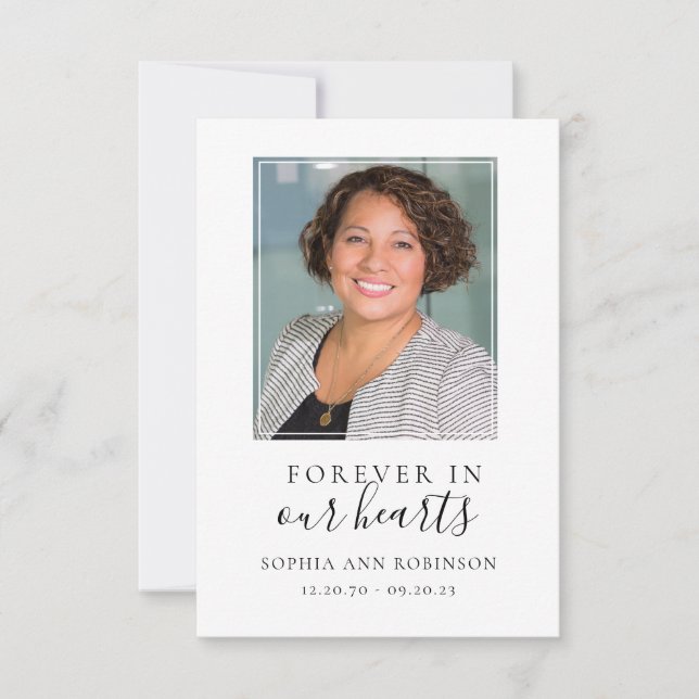 Forever in Our Hearts Photo Memorial Prayer Card (Front)