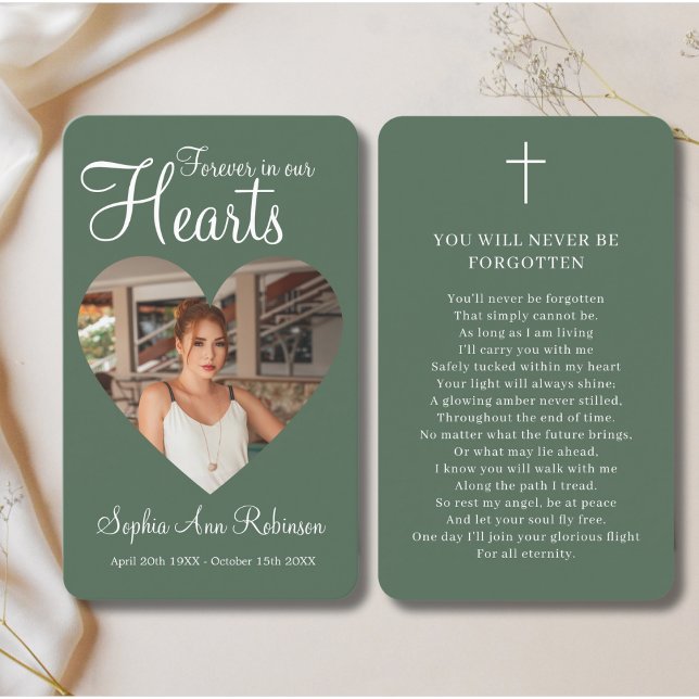 Forever in Our Hearts Photo Memorial Prayer Card (Creator Uploaded)