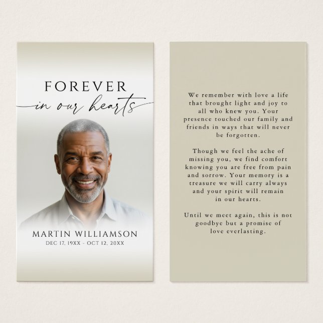 Forever In Our Hearts Photo Memorial Prayer Card (Front & Back)