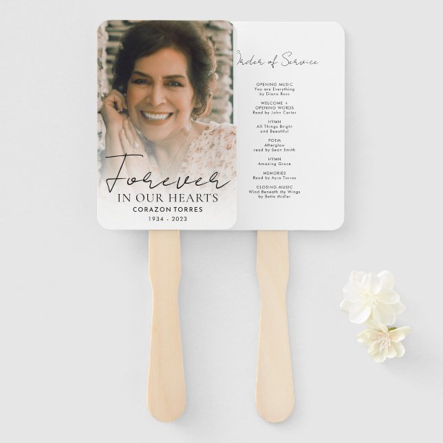 Forever in our Hearts Photo Order of Service Hand Fan (Front and Back)