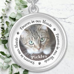 Forever In Our Hearts Photo Pet Cat Memorial Silver Plated Necklace<br><div class="desc">Honour your best friend with a custom photo memorial necklace. This unique pet memorials keepsake is the perfect gift for yourself, family or friends to pay tribute to your loved one. We hope your dog memorial photo necklace will bring you peace, joy and happy memories. Quote "Forever in our Hearts"....</div>
