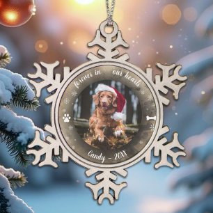 Forever in our Hearts Photo Pet Memorial Bokeh Snowflake Pewter Christmas Ornament