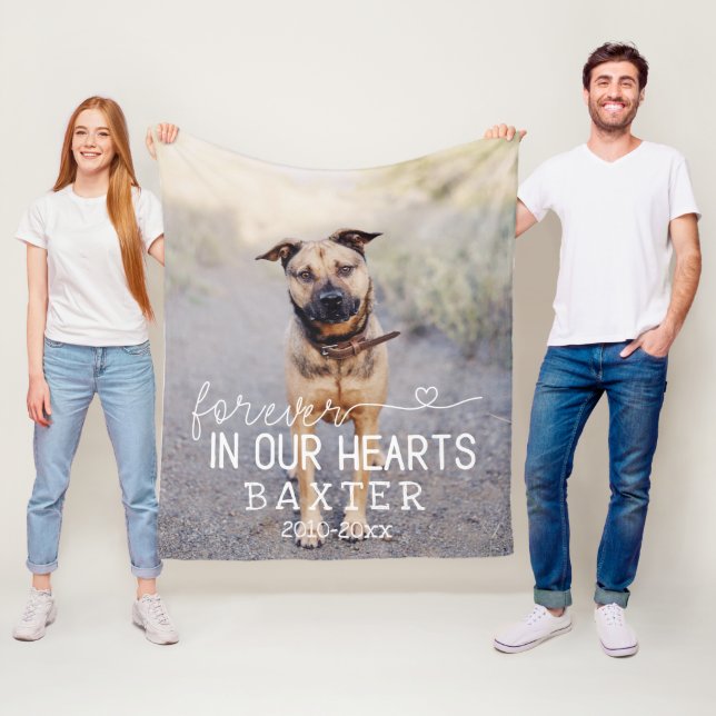 Forever In Our Hearts Photo Pet Memorial Fleece Blanket (In Situ)