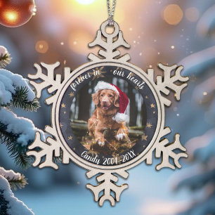 Forever in our Hearts   Photo Pet Memorial Stars Snowflake Pewter Christmas Ornament