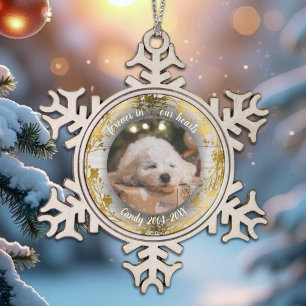 Forever in our Hearts   Photo Pet Memorial Wreaths Snowflake Pewter Christmas Ornament