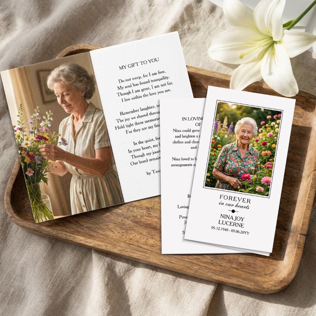 Forever in our Hearts Photo Poem Memorial Prayer (Folded Wallet Card with Memorial Photos and Poem )