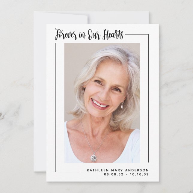 Forever in Our Hearts Photo Sympathy Funeral Thank You Card (Front)