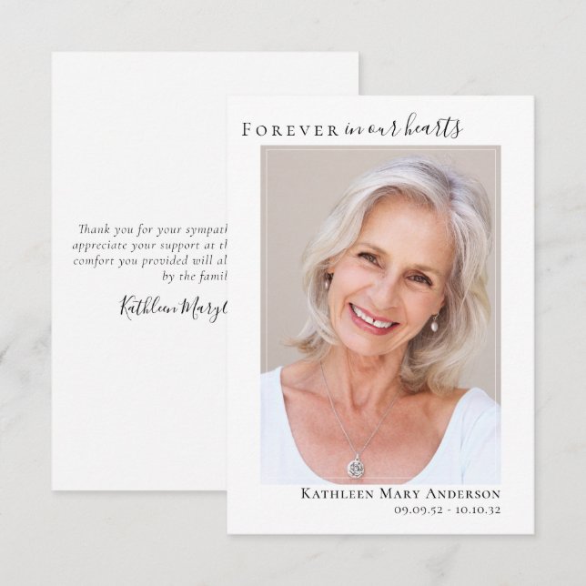 Forever in Our Hearts Photo Sympathy Thank You Card (Front/Back)