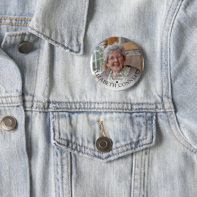 Forever In Our Hearts Photograph Memorial Funeral 6 Cm Round Badge (In Situ)