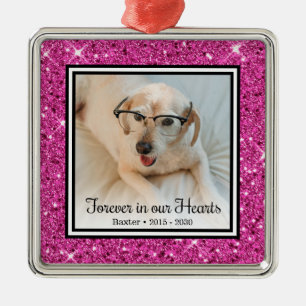 Forever In Our Hearts Pink Glitter Dog Memorial Metal Tree Decoration