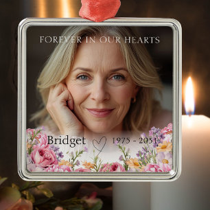 Forever In Our Hearts Pink Wildflowers Remembrance Metal Tree Decoration