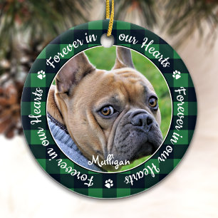 Forever in our Hearts Plaid Pet Dog Memorial Ceramic Tree Decoration
