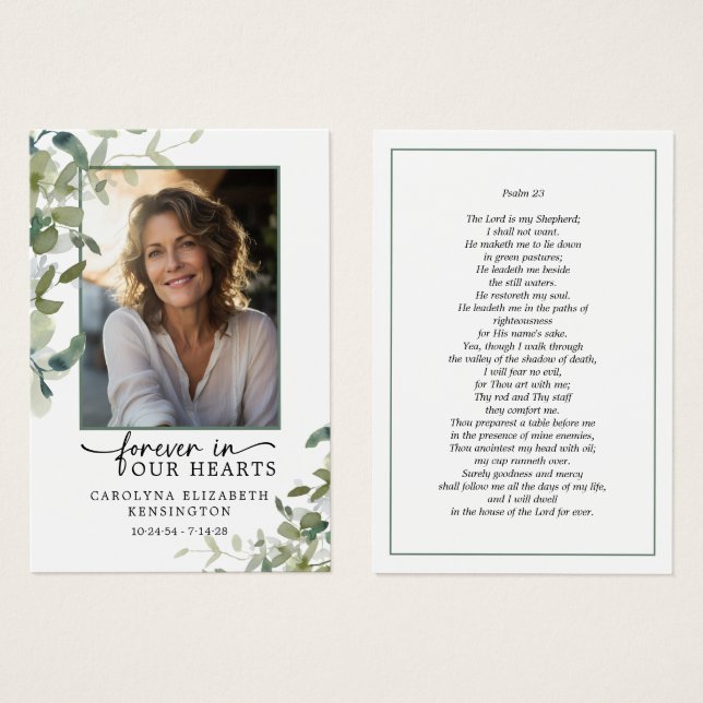 Forever in Our Hearts Psalm Photo Prayer Card (Front & Back)