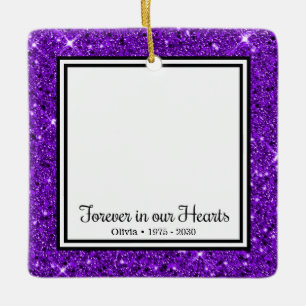 Forever In Our Hearts Purple Glitter Memorial Ceramic Ornament