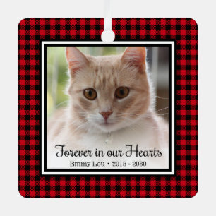 Forever In Our Hearts Red Buffalo Plaid Cat Metal Tree Decoration