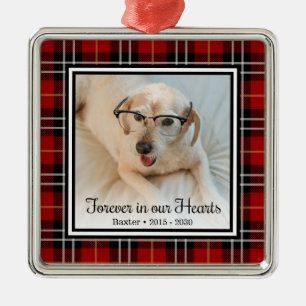 Forever In Our Hearts Red Plaid Dog Memorial Metal Tree Decoration