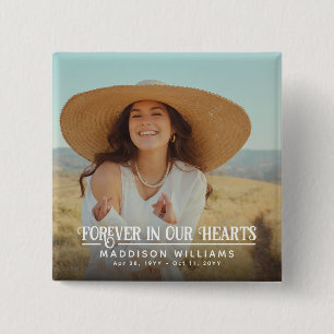 Forever In Our Hearts Retro Photo Memorial 15 Cm Square Badge