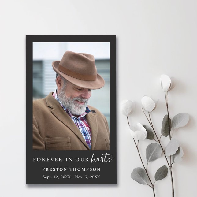 Forever In Our Hearts Script  Funeral Prayer Photo Business Card (Creator Uploaded)