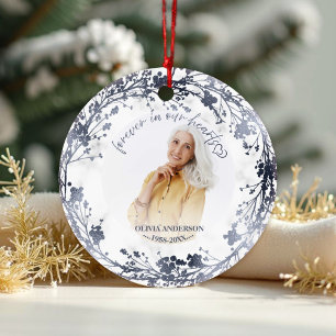 Forever In Our Hearts Silver Foil Photo Memorial Ceramic Tree Decoration