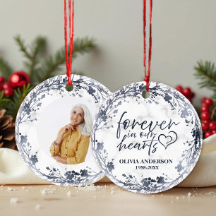 Forever In Our Hearts Silver Foil Photo Memorial Ceramic Tree Decoration