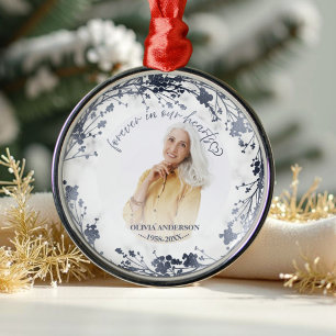 Forever In Our Hearts Silver Foil Photo Memorial Metal Tree Decoration