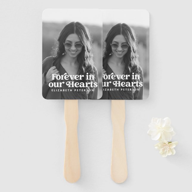 Forever in our Hearts Simple Custom Photo Memorial Hand Fan (Front and Back)