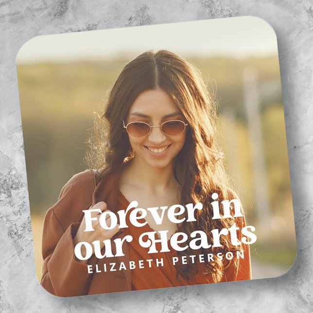 Forever in our Hearts Simple Custom Photo Memorial Square Sticker (Creator Uploaded)