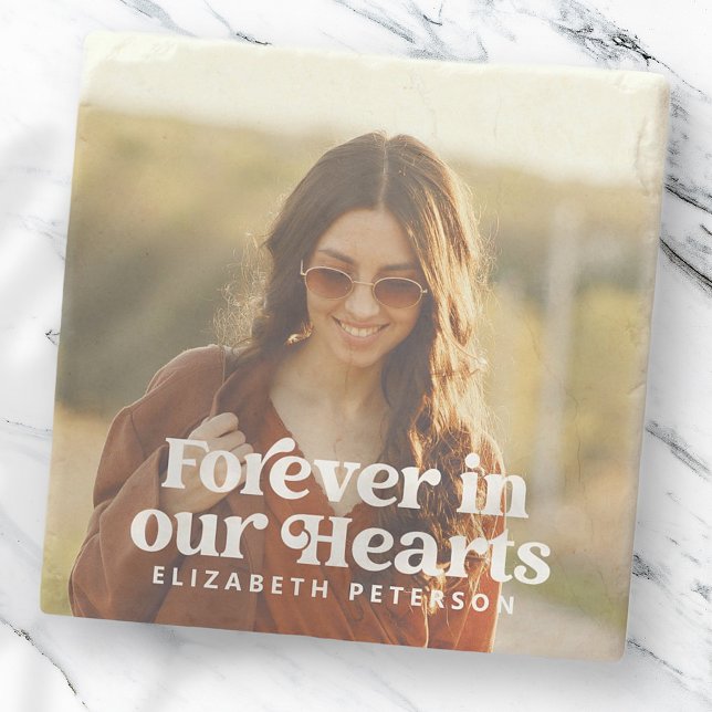 Forever in our Hearts Simple Custom Photo Memorial Stone Coaster (Creator Uploaded)