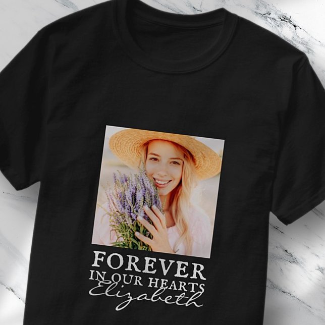 Forever in our Hearts Simple Custom Photo Memorial T-Shirt (Creator Uploaded)