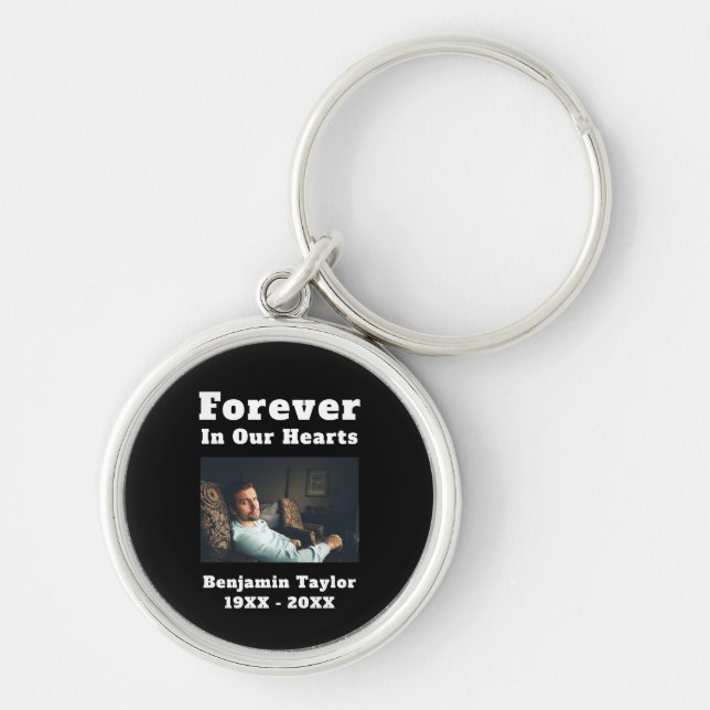 Forever In Our Hearts Text In Loving Memory Photo Key Ring (Front)