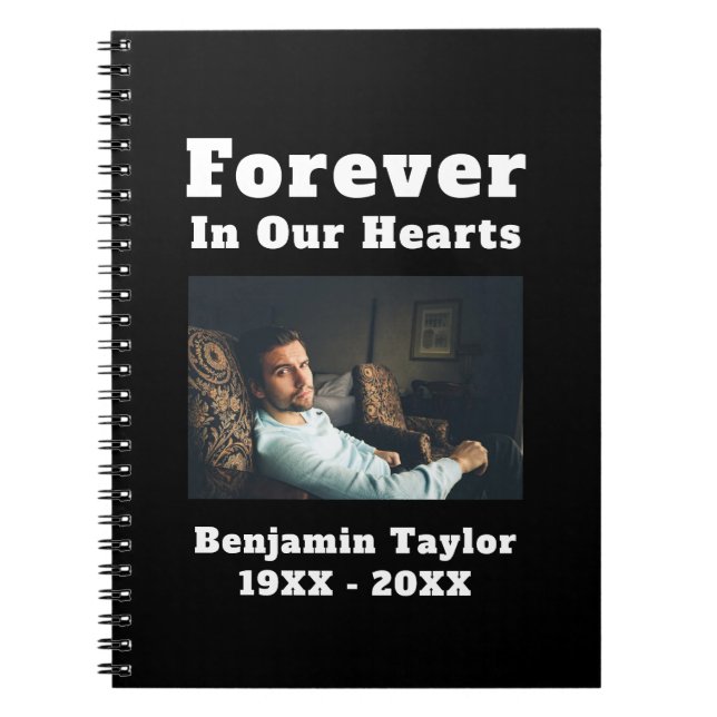 Forever In Our Hearts Text In Loving Memory Photo Notebook (Front)