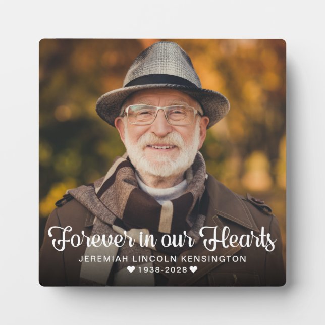 Forever in our Hearts Typography Memorial Photo Plaque (Front)
