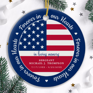 Forever In Our Hearts Veteran USA Flag Memorial Ceramic Tree Decoration