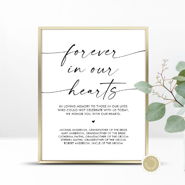 Forever In Our Hearts, Wedding Memorial Table Poster (In Loving Memory, Wedding Memorial Table Sign, Forever In Our Hearts, Digital Download, Printed)