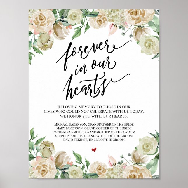 Forever in our hearts Wedding Memorial Table Sign (Front)