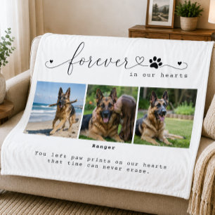 Forever in Our Hearts White Pet Memorial 3 Photo Fleece Blanket